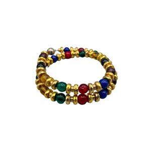 Jewel Tones Beaded Necklace Red Green Blue Purple Beads and Gold Tone Multicolor